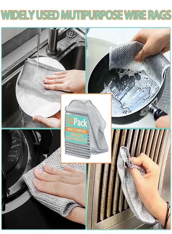 ULIOLI 10Pcs Non Scratch Wire Dishcloth Double Layer,Multipurpose Wire Dishwashing Rag for Wet and Dry Dish, Non-Scratch Silver Dish Rags for Washing Dishes Kitchen Home - Image 5